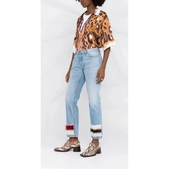 NWOT Marni Mohair Stripe Cropped Straight-Leg Denim Trousers size 4